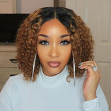5x5 Lace Ombre Honey Brown Curly Bob Closure Wig