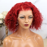 13x4 Lace Front Wigs Rose Red Color Deep Curly