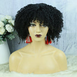 None Lace Wig 3c Afro Kinky Curly Hand Tied With Bangs