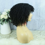 None Lace Wig 3c Afro Kinky Curly Hand Tied With Bangs