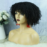 None Lace Wig 3c Afro Kinky Curly Hand Tied With Bangs