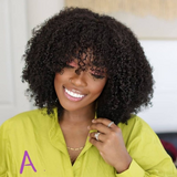 None Lace Wig 3c Afro Kinky Curly Hand Tied With Bangs