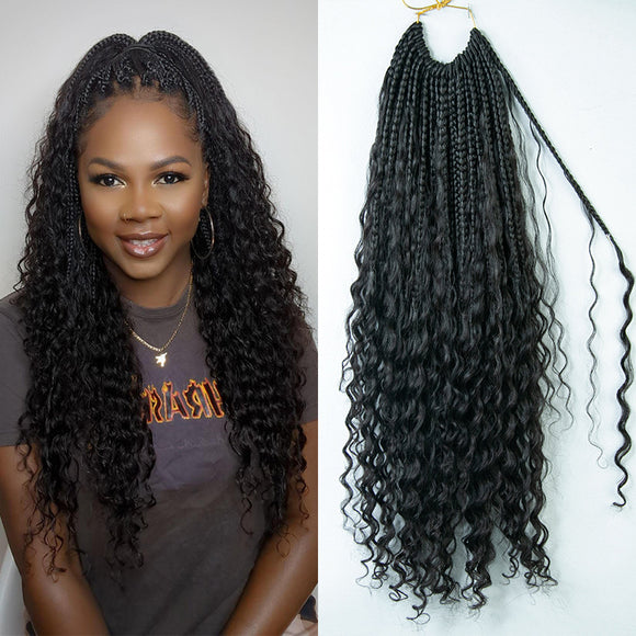 Crochet Boho Box Braids with Human Hair Curls 18 Inch