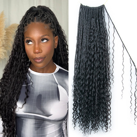 Crochet Boho Box Braids with Human Hair Curls 24 Inch