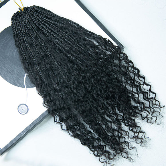 Crochet Boho Box Braids with Human Hair Curls 14 Inch