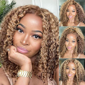 13x4 Lace Front Wig Honey Blonde Mix Color Curly