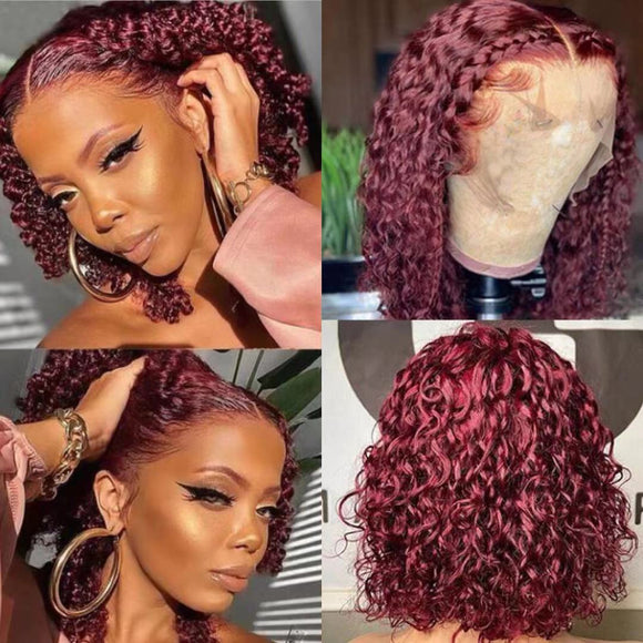 13x6 Lace Front Bob Wig 99J Color Deep Curly