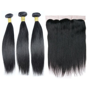 Brazilian Hair Bundles (3pcs) + Lace Frontal (1pc)  Straight