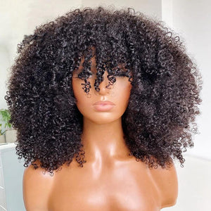 13x6 Transparent Lace Lace Front Wig 3c Afro Kinky Curly With Bang