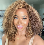13x4 Lace Front Wig Honey Blonde Mix Color Curly