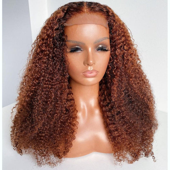 5x5 Lace Closure Wig Copper Color Kinky Curly