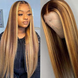 13x6 Transparent Lace Front Wig Honey Blonde Mix Color Straight