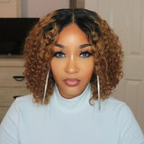 5x5 Lace Ombre Honey Brown Curly Bob Closure Wig