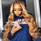 13x6 Transparent Lace Front Wig Honey Blonde Mix Color Body Wave