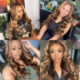 13x6 Transparent Lace Front Wig Honey Blonde Mix Color Body Wave