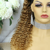 Lazy Girl Headband Wig Brazilian Hair #27 or T1B/27 Honey Blonde Deep Wave
