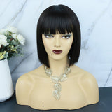 SALE:Full Machine Made Human Hair Bob Wig Straight With Bang