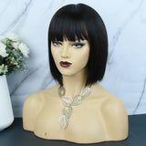 SALE:Full Machine Made Human Hair Bob Wig Straight With Bang