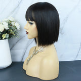 SALE:Full Machine Made Human Hair Bob Wig Straight With Bang