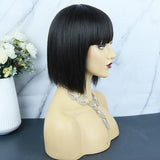 SALE:Full Machine Made Human Hair Bob Wig Straight With Bang