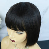 SALE:Full Machine Made Human Hair Bob Wig Straight With Bang