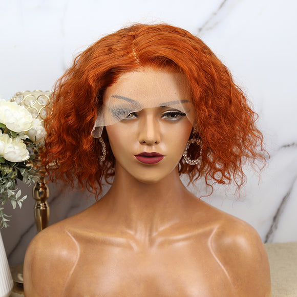 13x4 Lace Front Wigs Orange Color Deep Curly