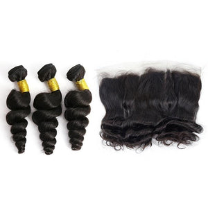 Brazilian Hair Bundles (3pcs) + Lace Frontal (1pc) Loose Wave