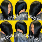 5x5 Lace Closure Middle Part Layered Bob Cut Wig Straight