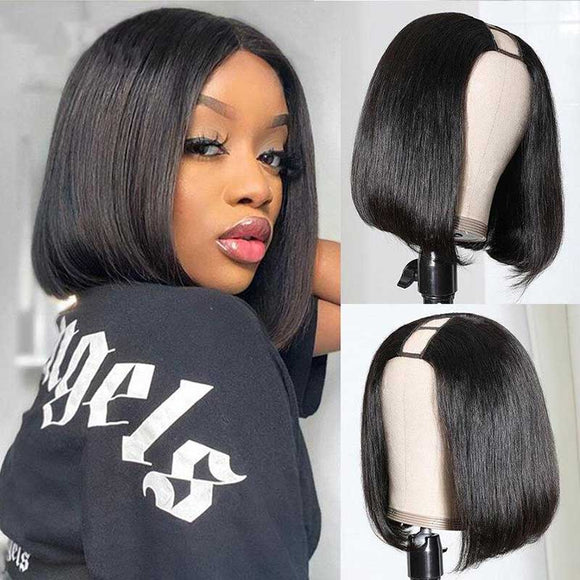 Sale:U Part Bob Wig Brazilian Hair Straight