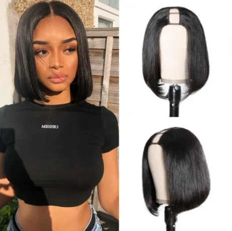 U Part Bob Wig Brazilian Hair Straight