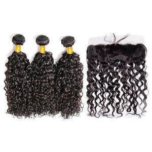 Brazilian Hair Bundles (3pcs) + Lace Frontal (1pc) Water Wave