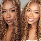 13x6 Transparent Lace Front Wig Highlight Honey Blonde Color Curly