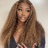 13x6 Transparent Lace Front Wig Highlight Honey Blonde Color Curly