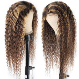 13x6 Transparent Lace Front Wig Highlight Honey Blonde Color Curly