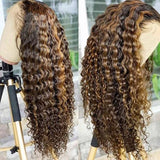 13x6 Transparent Lace Front Wig Highlight Honey Blonde Color Curly