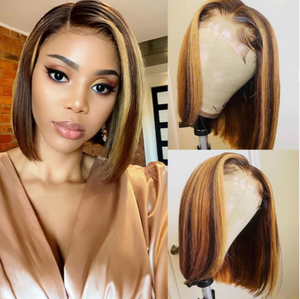 13x6 Transparent Lace Front Bob Wig Highlight Color Straight