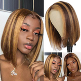 13x6 Transparent Lace Front Bob Wig Highlight Color Straight