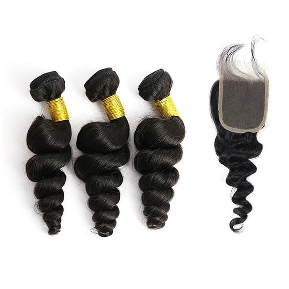 Brazilian Hair Loose wave 3 Bundles +Closure