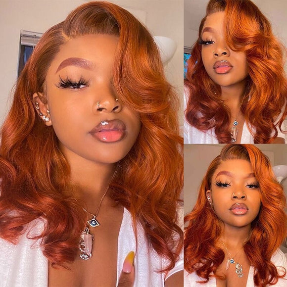 Magic Love 13x6 Transparent Lace Front Wig Orange Ginger Color Body Wave