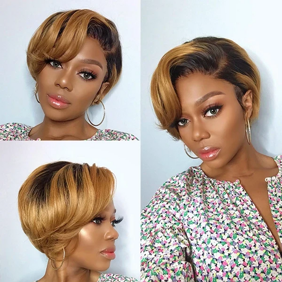 Pre-Styled Ombre Color Lace Wig Pixie Cut Straight