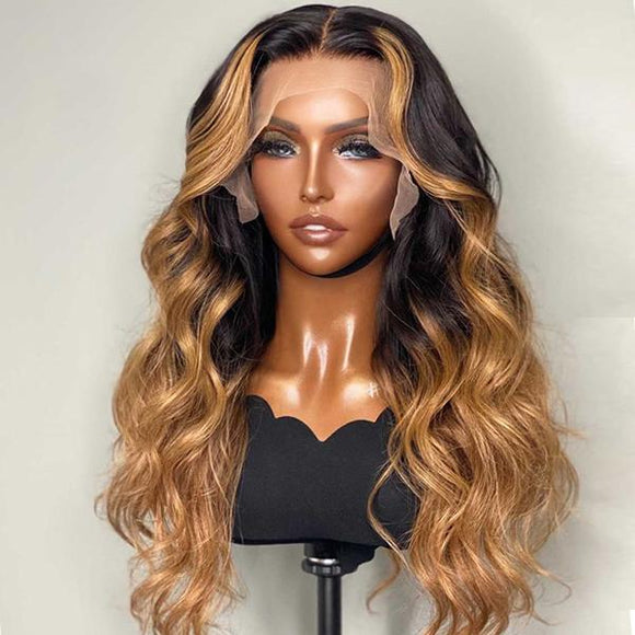 13x6 Transparent Lace Front Wig Ombre T1B/30 Body Wave